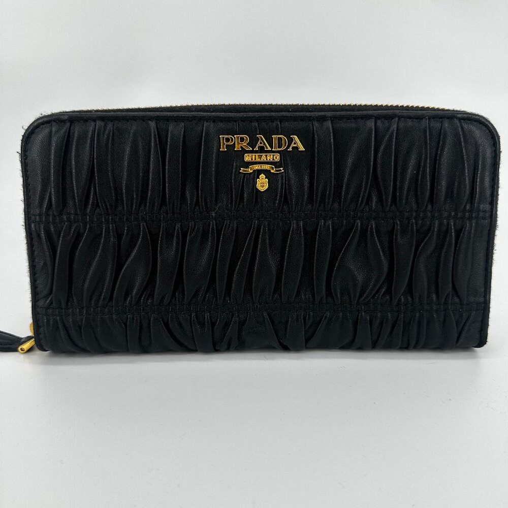 Prada Black Nappa Gaufre Zip Around Wallet